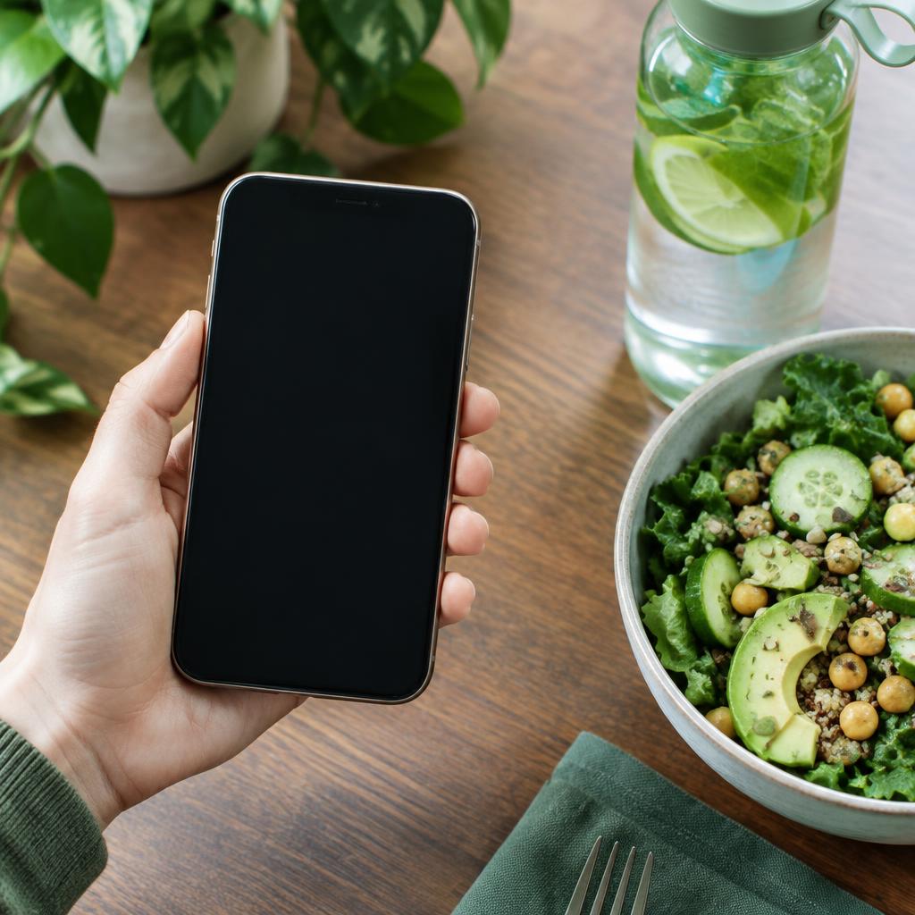 Smartphone beside a healthy meal